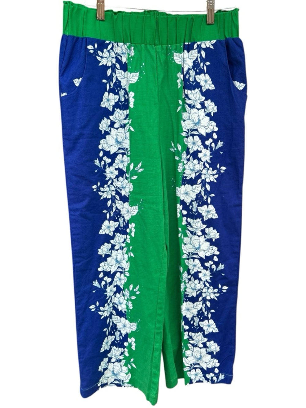 Kourt Willow Floral Colorblock Wide Leg Cropped Elastic Pants Beachy Cotton